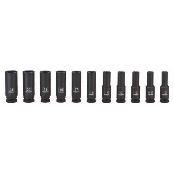 11Pc 1/2" Drive Metric Impact Deep Socket Set